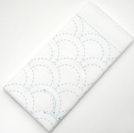 Sashiko Dish Towel, White, Seigaiha, Wave Crest Sampler - Sashiko