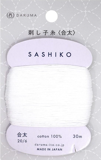 Daruma Sashiko Thread 30m - Medium - White-201 - Sashiko