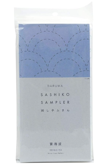 Sashiko Dish Towel, White, Seigaiha, Wave Crest Sampler - Sashiko