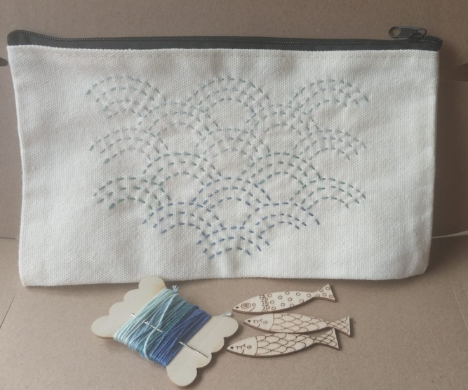 The Seigaiha Pencil Bag - Sashiko