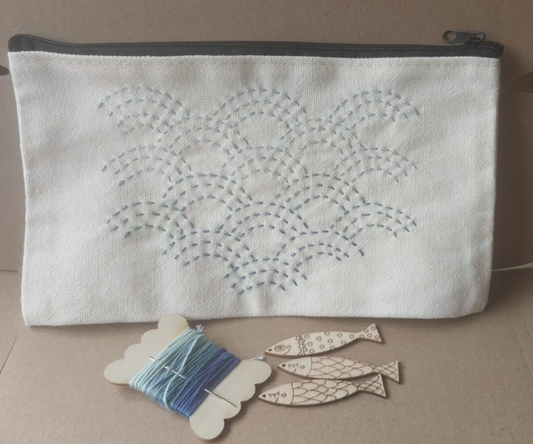 The Seigaiha Pencil Bag - Sashiko