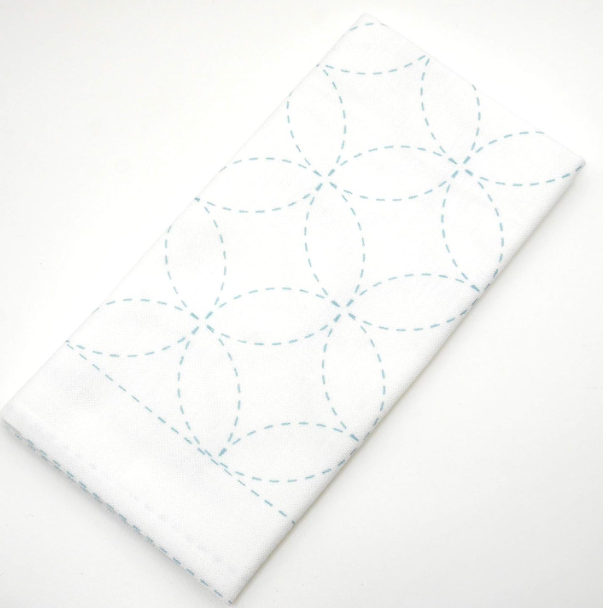 Sashiko Dish Towel, White, Shippo - Tsunagi, Seven Treasures Sampler - Sashiko