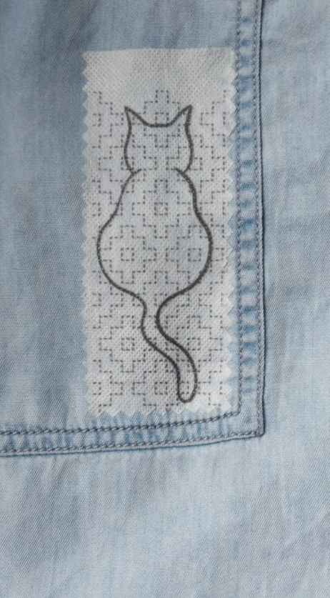 Sashiko Cat - Visible Mending Stick and Stitch Embroidery Pattern - Sashiko